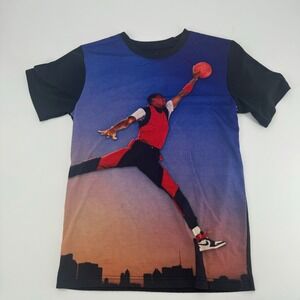 Jordan Basketball Graphic T-Shirt Youth Size Large Black Red Jumpman AOP